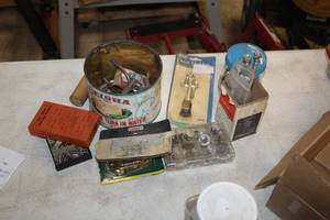 lot 348 image: Lot of  Misc. Hardwares - Door Holder, Draw Catch, Nuts and Bolts, Tension Springs, Mending Plates, Tool Wedges & Hooks