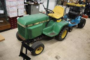 lot 15 image: John Deere 322 Gas Riding Lawn Tractor with Mounting Bracket