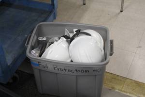 lot 26 image: Lot of (10) Assorted Hard Hats with Tote Bin