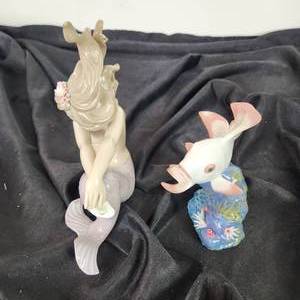 lot 19 image: LLADRO Figurine 1413 Mermaid And 6859 Fish Great Condition