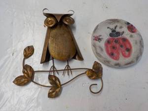 Outdoor Dcor Metal Owl and Lady Bug Stepping Stone