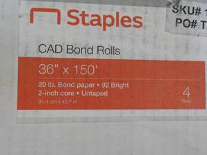 Staples CAD Bond Rolls 36x 150 ft 4 Rolls