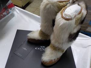 Coach size 7m Morton Calf Shearling Mix Saddle Natural Boots