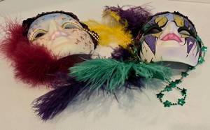 lot 41 image: Pair of Plaster-Cast Mardi Gras Masks