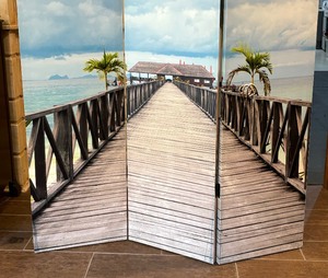 lot 66 image: 3 Panel Double Sided Canvas Screen