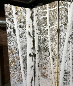 lot 86 image: Double Sided Birch Tree Four Panel Canvas Screen