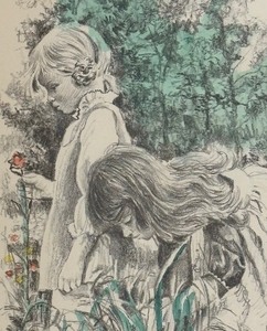 lot 182 image: Children and Flowers Limited Edition Print by Milton Goldman
