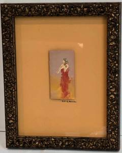 lot 121 image: Unique Patrick Roujie Au Framed Miniature Watercolor & Mercury Hermes Reproduction