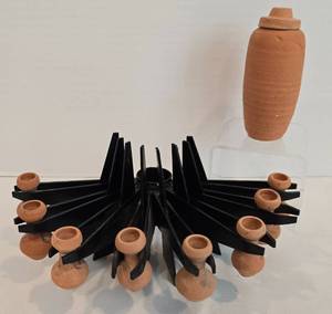 lot 126 image: Distinctive Mid-Century Modern Cast Iron & Terra Cotta Menorah and More