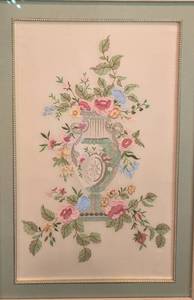 lot 143 image: Delicate Framed and Matted Grecian Urn Needlepoint