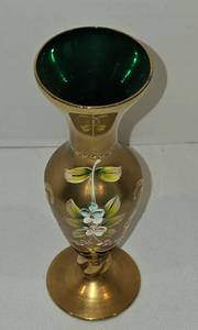 lot 154 image: Lovely Hand-Painted Green Glass Vase