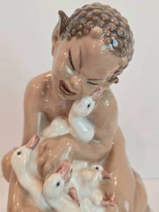 lot 212 image: Precious Vintage Dahl Jensen Copenhagen Faun with Ducklings Porcelain Figure