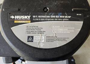 lot 249 image: Husky Retractable Electric Cord Reel