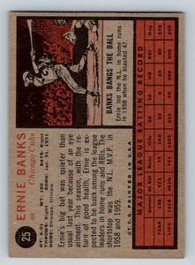 lot 12 image: Ernie Banks 1962 Topps #25 Vintage Baseball Card