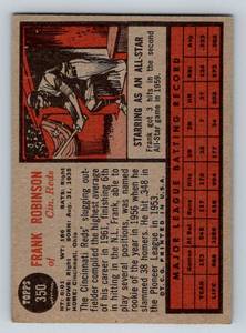 lot 17 image: Frank Robinson 1962 Topps #350 Vintage Baseball Card