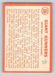 lot 29 image: Willie Mays  Orlando Cepeda 1964 Topps Giant Gunners #306 Vintage Baseball Card