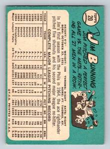 lot 33 image: Jim Bunning 1965 Topps #20 Vintage Baseball Card Minnesota Twins