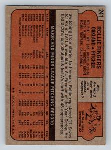 lot 40 image: Rollie Fingers 1972 Topps #241 Vintage Baseball Card
