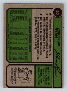 lot 50 image: Nolan Ryan 1974 Topps #20 Vintage Baseball Card