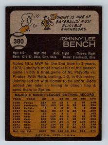 lot 60 image: Johnny Bench 1973 Topps #380 Vintage Baseball Card