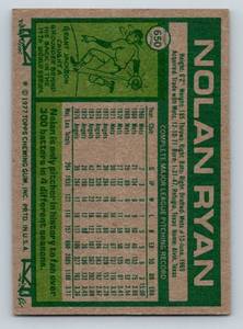 lot 62 image: Nolan Ryan 1977 Topps #650 Vintage Baseball Card