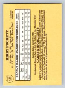 lot 14C image: Kirby Puckett RC 1985 Donruss #438 Vintage Rookie Minnesota Twins Baseball Card