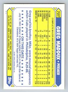 lot 17C image: Greg Maddux RC 1987 Topps Traded #70T Rookie Baseball Card