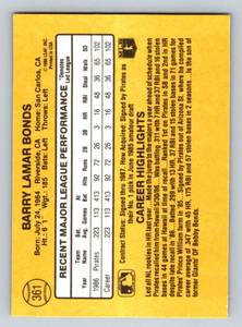lot 19C image: Barry Bonds RC 1987 Donruss #361 Rookie Baseball Card