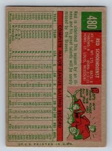 lot 36C image: 1959 Topps Red Schoendienst #480 High Number Vintage Baseball Card