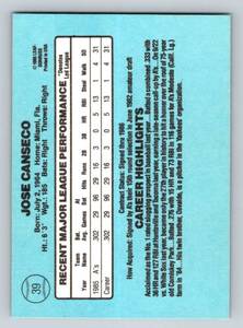 lot 16B image: Jose Canseco RC 1986 Donruss #39 Rookie Baseball Card