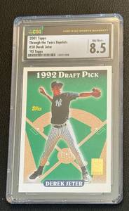 lot 19B image: Derek Jeter CSG 8.5 NMMint 2001 Topps Through the Years Reprints #50 Baseball Card