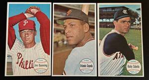 lot 47C image: 1964 Topps Giant 3 Card Star Lot - Orlando Cepeda #55, Jim Bunning #19, Rocky Colavito #9 Vintage Baseball Cards