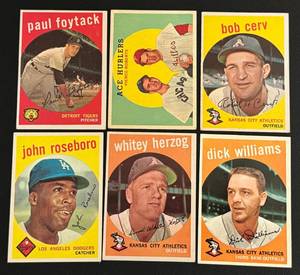 lot 38C image: 1959 Topps Baseball 6 Card Lot w stars - Whitey Herzog, Robin Roberts and More Vintage Baseball Cards