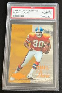 lot 31C image: Terrell Davis RC PSA 8 NM-MT 1995 Select Certified #126 Rookie Football Card