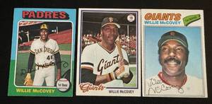 lot 73 image: Willie McCovery 3 Card Lot - 1976  1977  1978 Vintage Baseball Cards