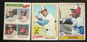 lot 74 image: Andre Dawson 3 Card w RC Lot - 1977 Topps #473 Rookie, 1978 Rookie Cup, 1979 Vintage Baseball Cards