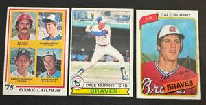lot 78 image: Dale Murphy 3 Card Lot w RC - 1979 Topps Rookie Catchers #708  1979  1980 Vintage Baseball Cards
