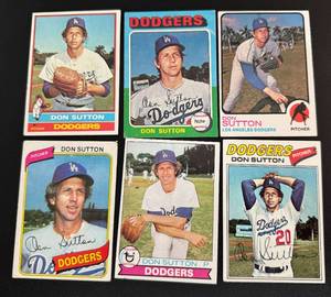 lot 80 image: Don Sutton 6 Card Lot - 1973  1975  1976  1977  1979  1980 Vintage Baseball Cards