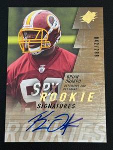 lot 24B image: Brian Orakpo RC Auto 299 2009 SPx #124 Rookie Signatures, numbered 042299 Football Card