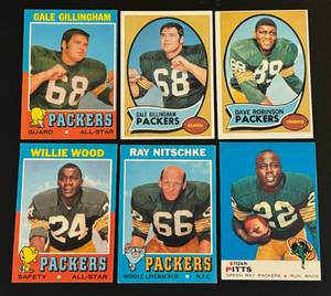 lot 42B image: Green Bay Packers 6 Card 1969-1971 Topps Vintage Football Card Lot