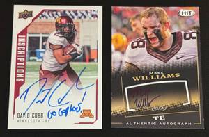 lot 97 image: 2 University of Minnesota Football Autos - David Cobb 2015 UD Inscriptions #DC and Maxx Williams 2015 SAGE Authentic Autograph #A38