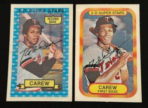 lot 98 image: Rod Carew 2 Card Kelloggs Lot 1974 #30 and 1976 #53 Vintage Minnesota Twins Baseball Cards