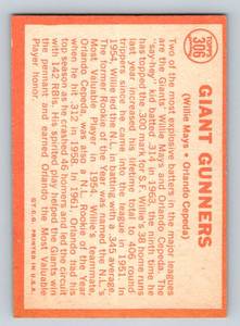 lot 17A image: Willie Mays  Orlando Cepeda 1964 Topps #306 Giant Gunners Vintage Baseball Card
