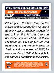 lot 34A image: Justin Verlander RC 2005 Topps #UH220 Rookie Baseball Card