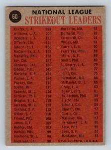 lot 35A image: 1962 Topps NL Strikeout Leaders #60 - Sandy Joufax  Don Drysdale Vintage Baseball Card