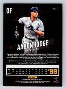 lot 38A image: Aaron Judge 99 2018 Prestige #16, numbered 9399, Baseball Card