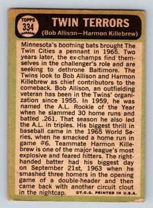 lot 58A image: 1967 Topps Twn Terrors Harmon Killebrew  Bob Allison #334 Vintage Minnesota Twins Baseball Card
