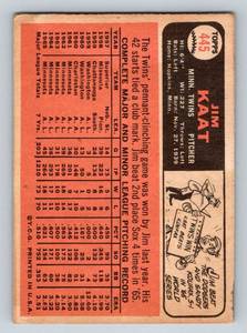 lot 62A image: Jim Kaat 1966 Topps #445 Vintage Minnesota Twins Baseball Card