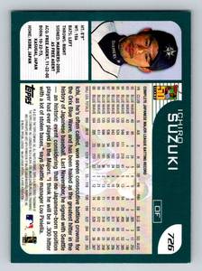 lot 75A image: Ichiro Suzuki RC 2001 Topps #726 Rookie Baseball Card