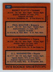 lot 12D image: Paul Molitor and Alan Trammell RC 1978 Topps #707 Rookie Shortstops Vintage Baseball Card